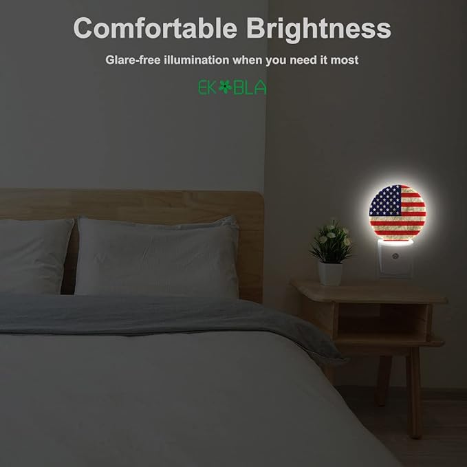 EKOBLA USA Flag Patriotic Night Light Vintage American Flag Plug-in Nightlights Home Auto Sensor LED Dusk to Dawn Light for Bedroom Bathroom Kitchen Corridor