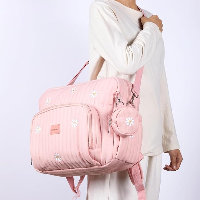 Diaper Bag Backpack, Medium Maternity baby bag & Changing Pad, Diaper Bag Tote, Insulated Pockets, Hospital Bag (Medium - Pink Flowers)