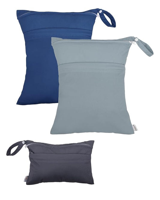 ALVABABY 3 Cloth Diaper Wet Dry Bags Waterproof Reusable with Two Zippered Pockets Travel Beach Pool Daycare Soiled Baby Items Yoga Gym Bag for Swimsuits or Wet Clothes Small medium Large 3L-SML01