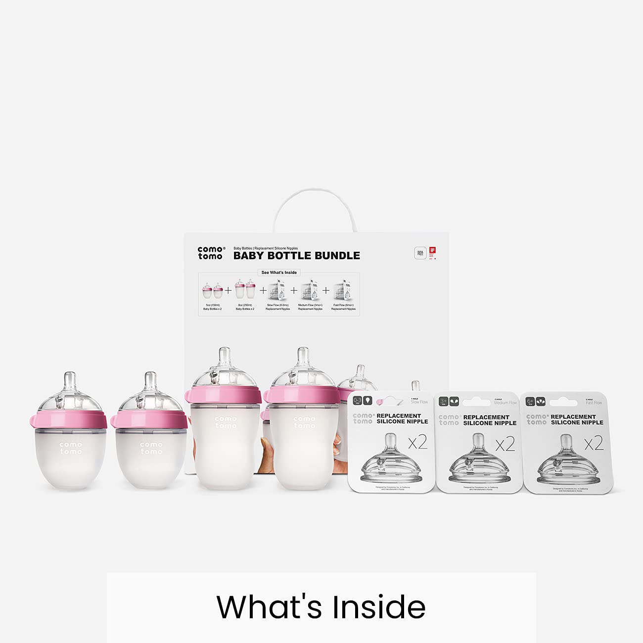 Comotomo Baby Bottle Bundle, Pink, (7 Piece Set)
