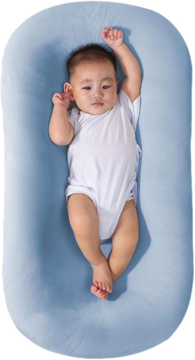 Baby Lounger Pillow Soft Organic Cotton Breathable Infant Lounger for Home and Travel (Blue)
