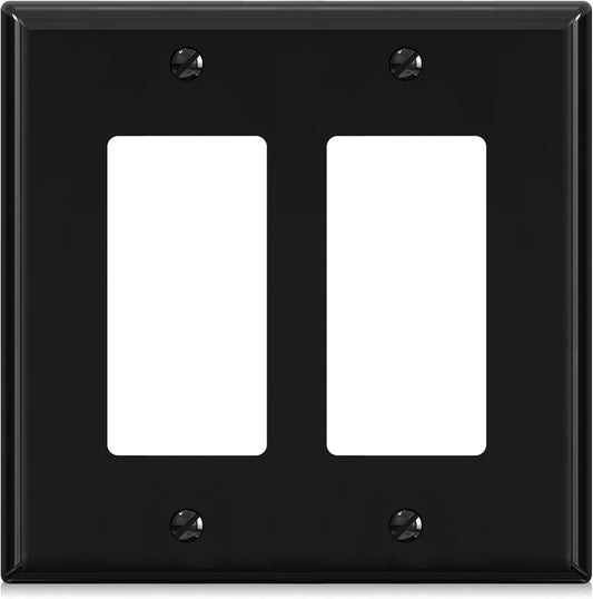 ELEGRP 2-Gang Decorative Wall Plates, Mid-Size 4.88" H x 4.94" L Unbreakable Thermoplastic Faceplate Cover for Decorator Receptacle Outlet Switch, UL Listed (1 Pack, Glossy Black)