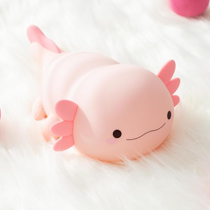 Cute Axolotl Night Light, LED Squishy Night Lamp, Dimmable Nursery Nightlight for Kids, Rechargeable Timer Touch Lamp, Dorm Decor, Kids Funny Gifts (Axolotl)