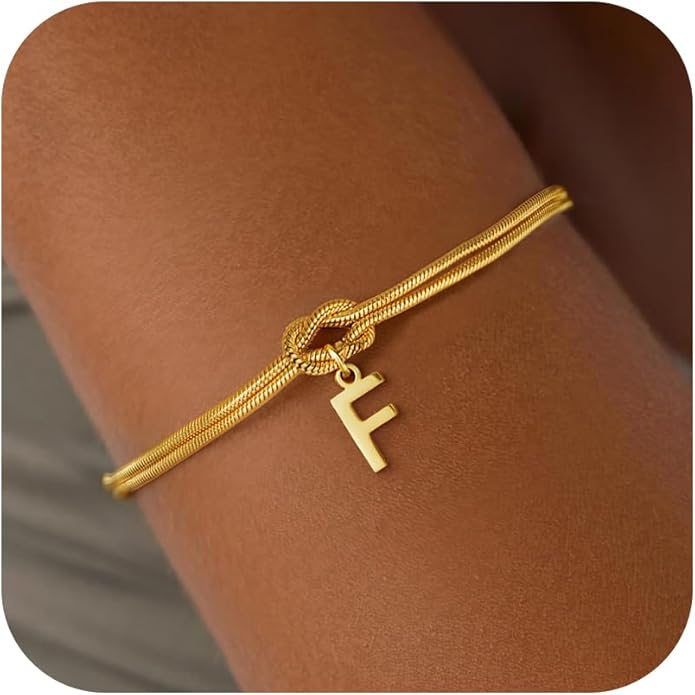 Gold Initial Bracelets for Women Girls - 18K Gold Plated Knot Initial Bracelet Teen Girl Gifts Trendy Stuff Dainty Gold Bracelets for Women Girls Jewelry Gifts