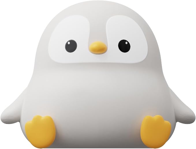 ATSUI Penguin Night Light, LED Squishy Novelty Animal Night Lamp, Food Grade Silicone, 2 Level Dimmable, Nursery Nightlight for Desk Decor, Funny Gifts Stuff for Boys Girls Baby, White Elephant Gifts