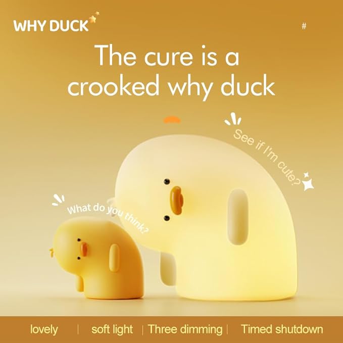 LED Crooked Necked Duck Night Light, 3 Level Dimmable Nursery Decor, Cute Lamp Silicone Squishy Light, Rechargeable Bedside Touch Lamp for Breastfeeding Toddler Baby Kids Decor