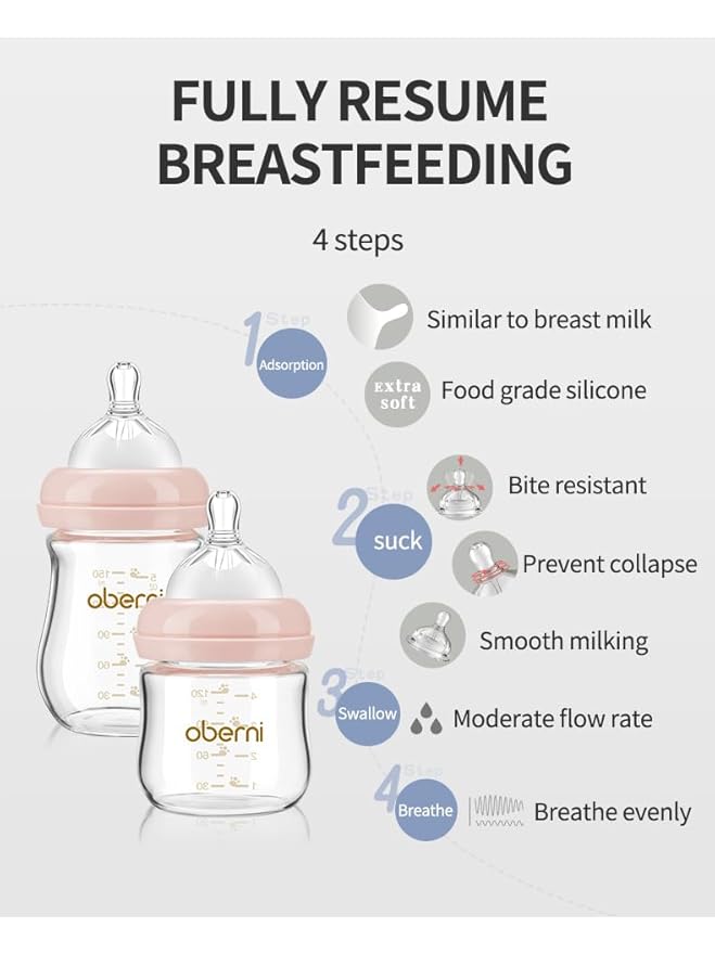 Glass Baby Bottles,Anti Colic Breastfeeding Bottle with Natural Response Nipple Size S,Wide Neck Slow Flow Baby Bottle for Baby,Newborn,Preemie 0-3 0-6 Month,BPA Free (Pink, 2 Pack, 5 Ounce)