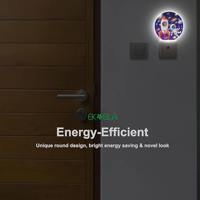 EKOBLA Astronaut and Rocket Night Lights Plug into Wall Outer Space Planets Universe Cartoon LED Dusk to Dawn Plug-in Nightlights Auto Sensor for Home Indoor Teen Boys Bedroom Bathroom