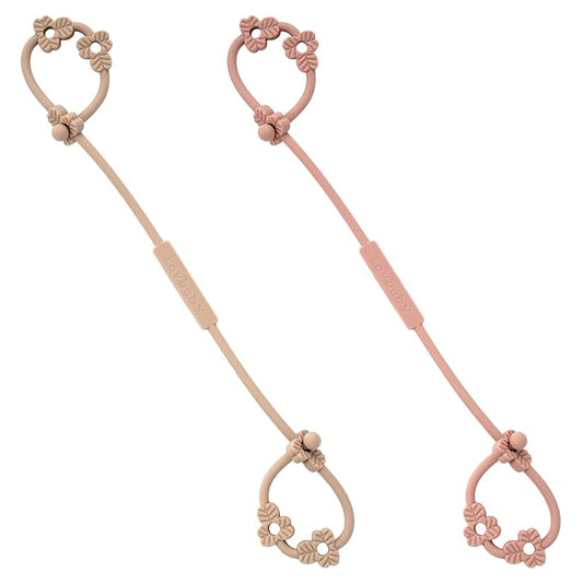 Toy Safety Straps, Silicone Pacifier Clips, Adjustable Stretchable Sippy Cup Straps for Strollers, High Chair, Cribs, Hanging Baskets, Car Seat, Shopping Trolley, 2 Pack (Muted+Apricot)