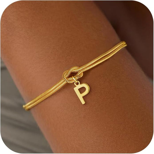 Gold Initial Bracelets for Women Girls - 18K Gold Plated Knot Initial Bracelet Teen Girl Gifts Trendy Stuff Dainty Gold Bracelets for Women Girls Jewelry Gifts