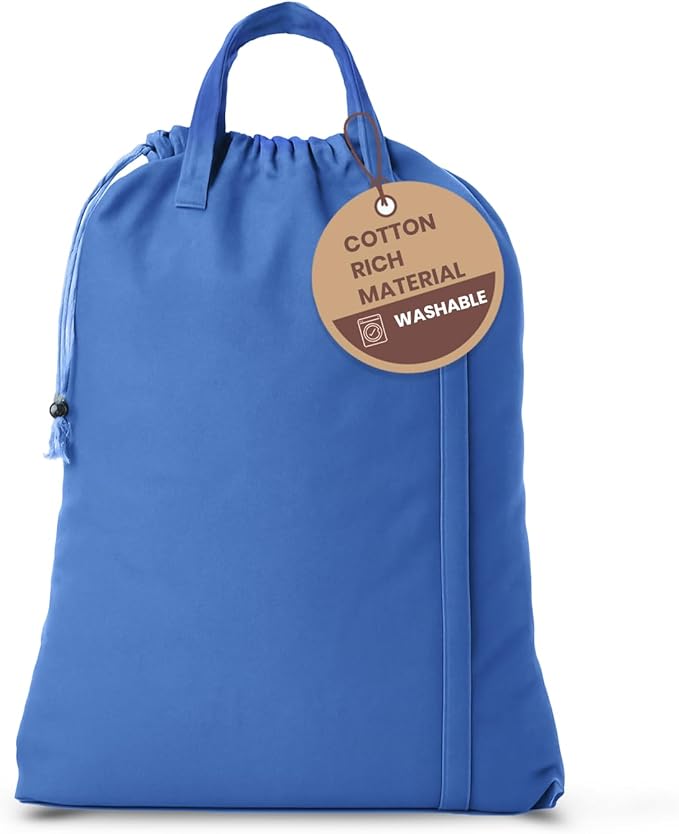 LFH Home Cotton Canvas Large Laundry Bag with Handle, Heavy Duty Drawstring Closure Washable Laundry Bags, School Travel, Home, Hotel, College Dorm, Organizer Sack, Toys Clothes 20x30-Sky Blue