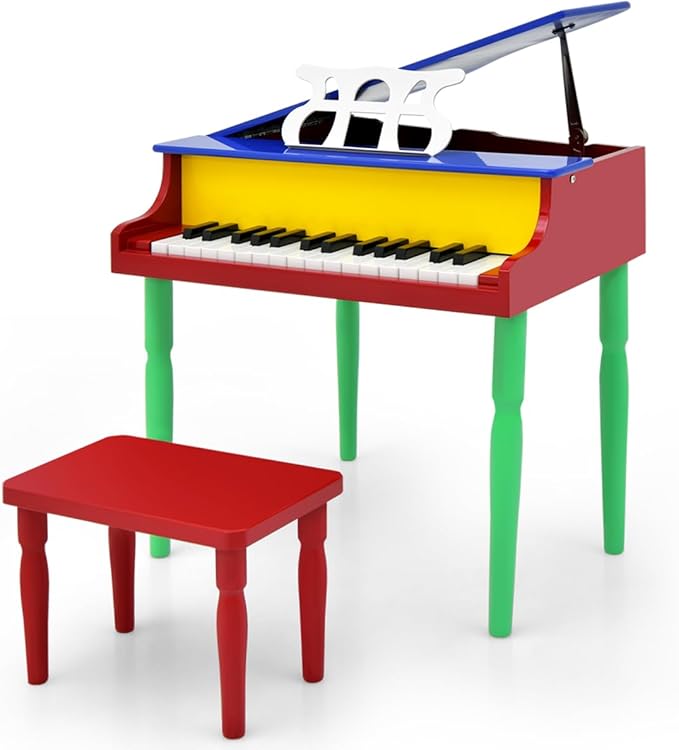 HONEY JOY Classical Kids Piano, 30-Key Mini Grand Piano with Music Stand and Bench, Wooden Musical Instrument Toy w/Lid & Music Rack, Gift for Boys Girls Ages 3+