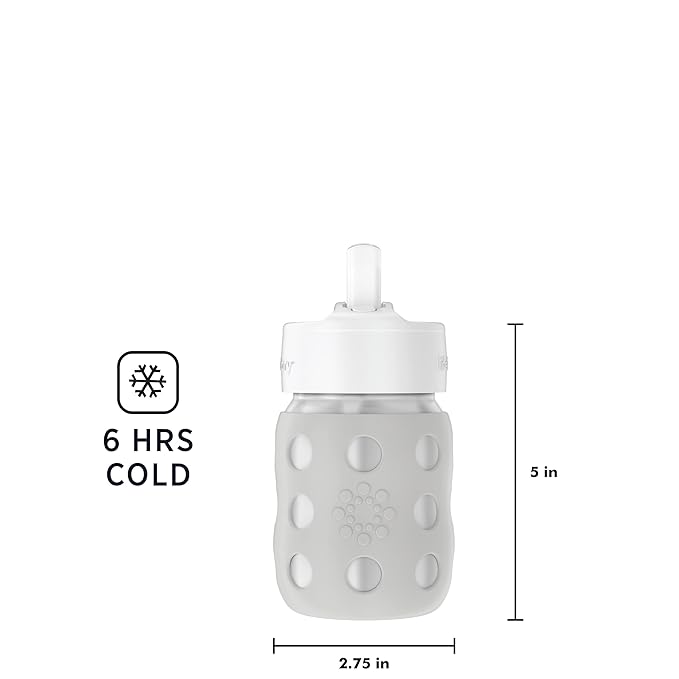 Lifefactory 8-Ounce Stainless-Steel Vacuum-Insulated Wide-Neck Baby Bottle with Straw Cap, Stone Gray (LS2241WCG4) (Pack of 4)