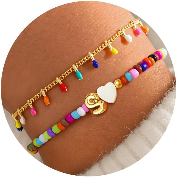 Turandoss Colorful Beaded Bracelets for Women - Trendy Boho Layered Bracelet Cute Charm Bracelets for Teen Girls Summer Gifts Jewrly