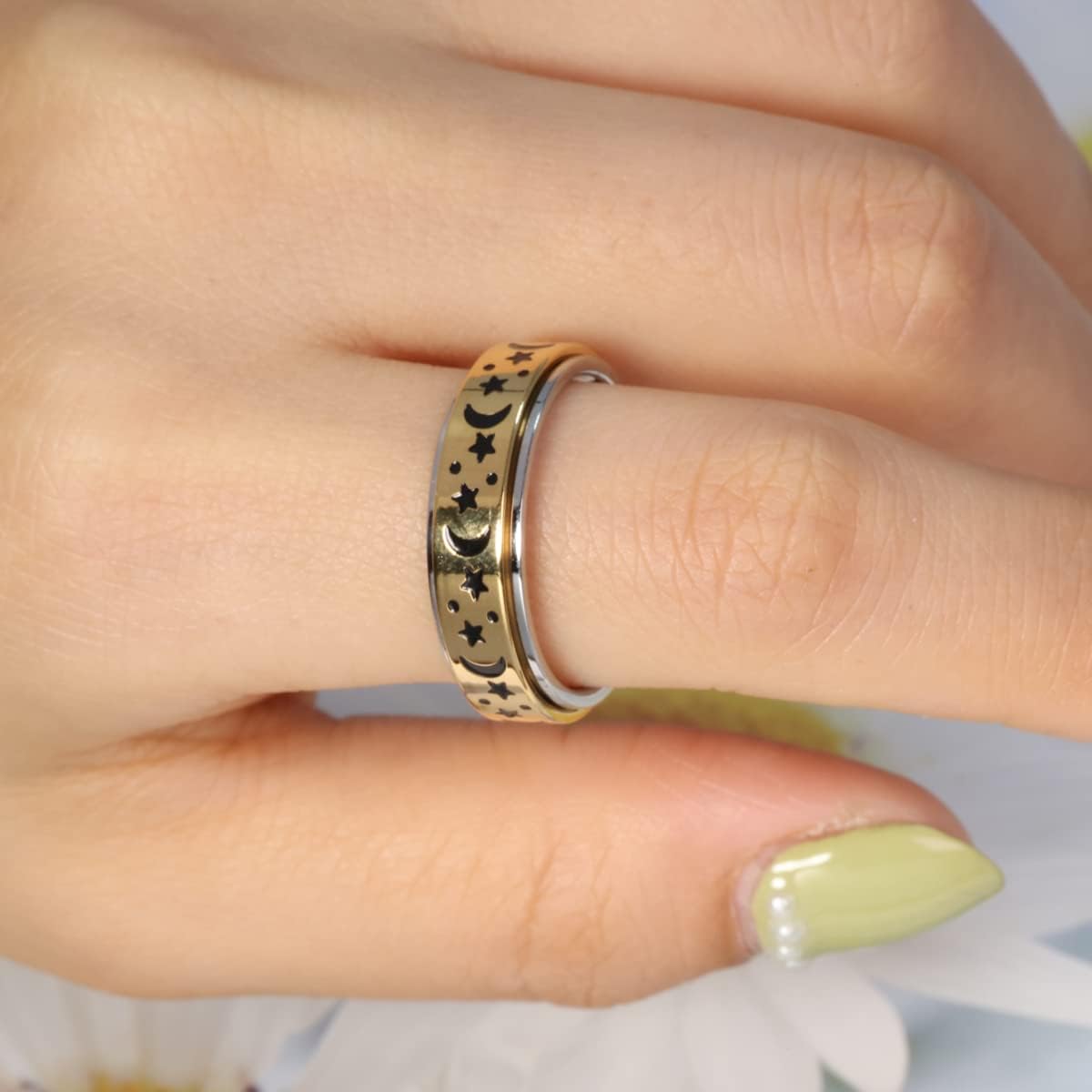 OreilleStar Anxiety Ring for Women Fidget Ring: Anxiety Relief Items Spinner Rings for Anxiety Silver Moon Star Fidget Rings for Anxiety for Women Anxiety Rings