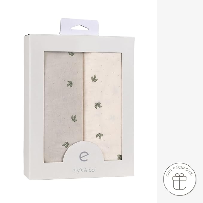 Ely’s & Co. Crib Sheets Baby Girl/Boy Fitted Crib Mattress Sheet Set, 2 Pack, 100% Jersey Knit Cotton, Infant and Toddler Nursery Bedding, Neutral Taupe and Cream with Sage Vintage Print, 28” x 52”