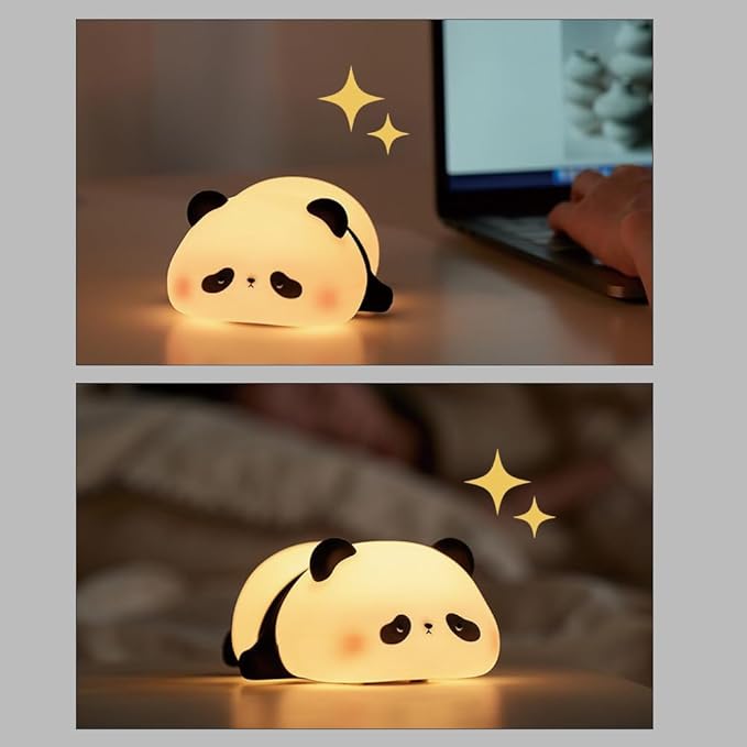 Cute Panda Night Light - Dimmable LED Squishy Night Lamp, Rechargeable Silicone Touch Light for Nursery, Toddler & Kids Room Decor, Safe Breastfeeding Nightlight, Cool for Boys & Girls