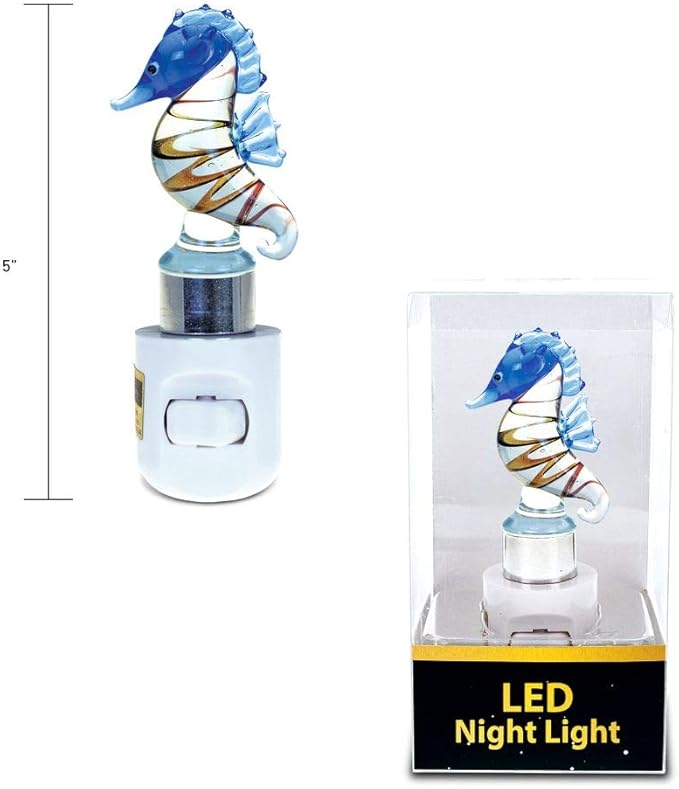 COTA Global Seahorse Night Light - Home Décor Wall Plug in Night Light with Switch, Unique Decorative Hand Made LED Glass Art Nightlight for Bathroom, Nursery - 4.5 Inches