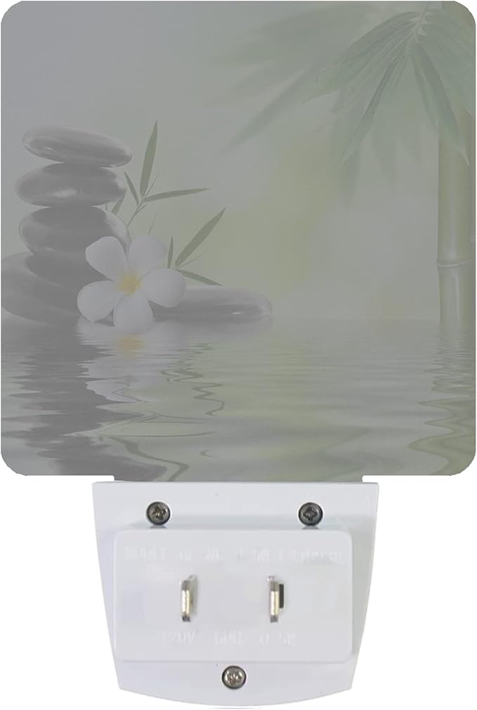 Zen Stones Bamboo Tree Jasmine Flower Spa Night Light Plug-in LED Nightlights Auto Sensor Night Lamp Dusk-to-Dawn Lamp Home Decor for Nursery Children Girls Boys