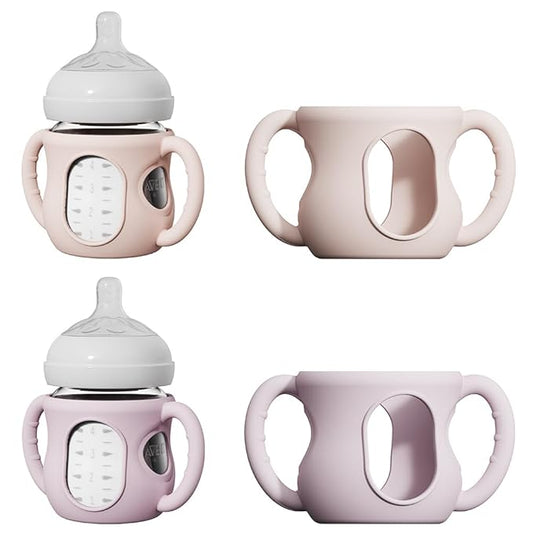 2 Pack Silicone Sleeves for Avent Natural Glass Bottles, Anti Breakage Bottle Holder with Handle, Compatible Philips Avent Glass Natural Bottle 4 oz