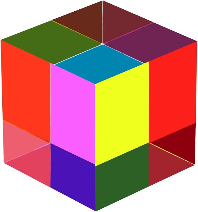 CMY Mixing Color Cube, 50mm (2 inch) Colorful Acrylic Prism for Desktop Decoration, Scientific & Educational Toys Gift for Kids, 5cm