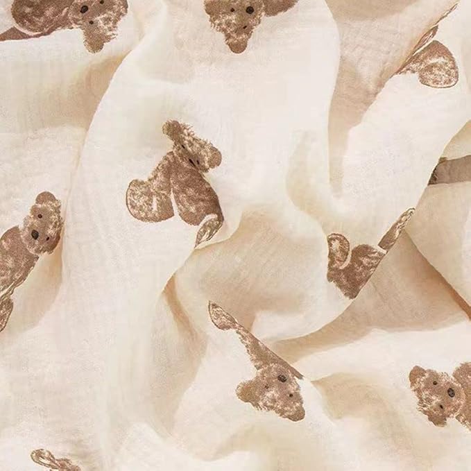 Baby Blanket Double Layer Cotton Muslin Thick Quilt Neutral 40x40Inch Soft Throw Blanket Bear Pattern