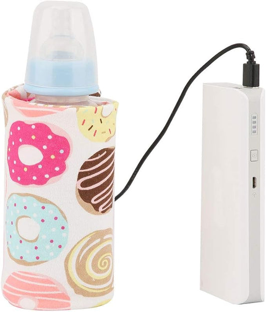 Portable Keep Bottle Warm, USB Travel Milk Heat Keeper, Baby Bottle Keep Warmer for Car Tavel, Storage Cover Insulation Thermostat(Donut, 12)