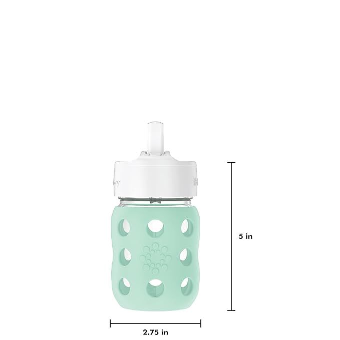 Lifefactory 8-Ounce Wide Neck Glass Baby Bottle with Protective Silicone Sleeve and Pivot Straw Cap, Mint (LG2241WMI4)
