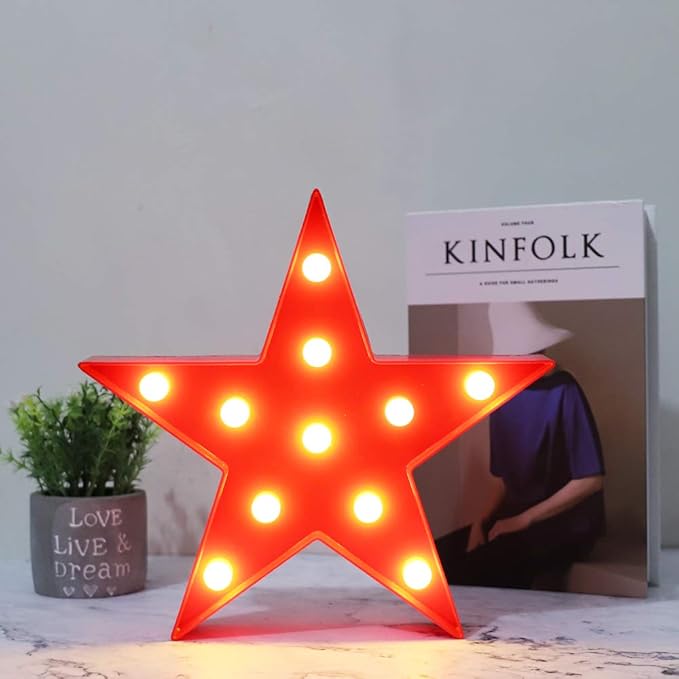 LED Marquee Star Signs Night Lights, Battery Operated Star Shaped Desk Table Lamp for Kids, Baby, Child, Girl Gift, Nursery Room, Wall Decor-Star(Red)