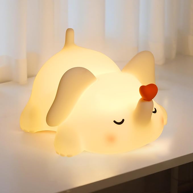 Elephant Night Light for Kids - Squishy Silicone Nursery Lamp, Cute Animal Night Light with 3-Level Dimmable & Rechargeable Battery for Baby Nursery, Bedroom