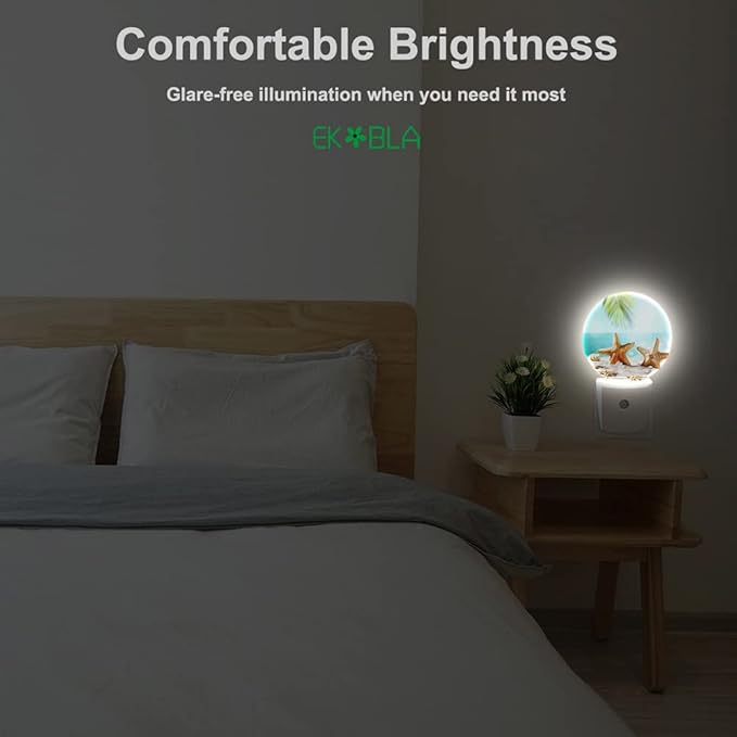 EKOBLA Starfish LED Night Light Summer Sea Ocean Coastal Beach Nautical Plug-in Nightlights Auto Sensor LED Dusk to Dawn Light for Boys Girls Men Women