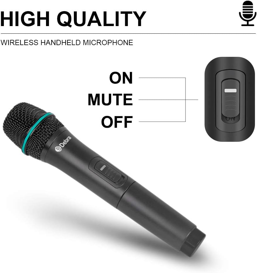 Debra Audio Pro UHF 4 Channel Wireless Microphone System with Cordless Handheld Lavalier Headset Mics, Metal Receiver, Ideal for Karaoke Church Party (with 4 Handheld (B))