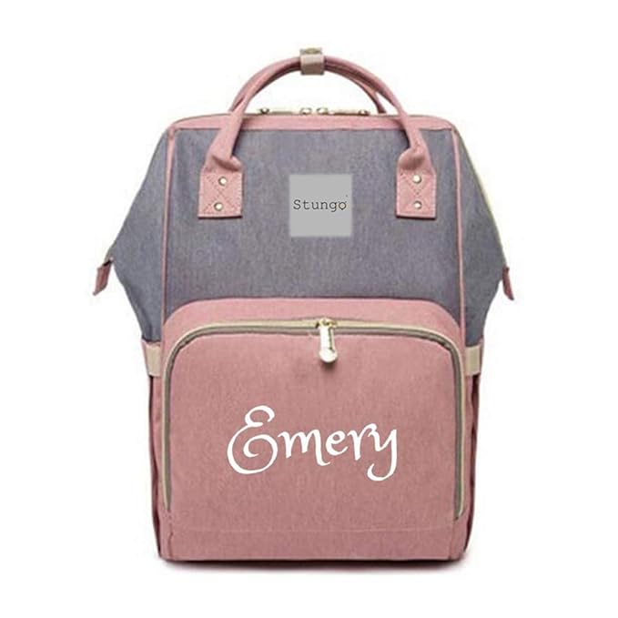 Personalized Large Diaper Bag Knapsack/Tote Bag/Backpack -Custom Monogram Embroidered for Infant/Baby Bag/ (Pink/Grey)