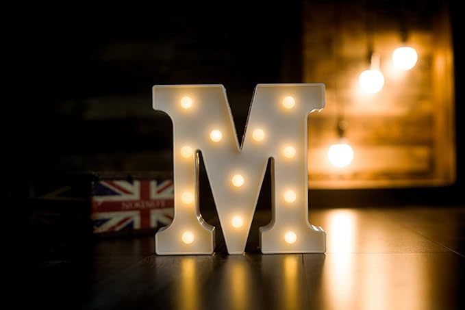 Foaky LED Letter Lights Sign Marquee Light Up Letters Sign for Night Light Wedding/Birthday Party Battery Powered Christmas Lamp Home Bar Decoration(M)
