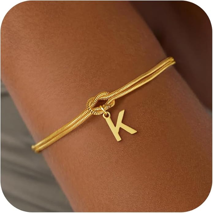 Gold Initial Bracelets for Women Girls - 18K Gold Plated Knot Initial Bracelet Teen Girl Gifts Trendy Stuff Dainty Gold Bracelets for Women Girls Jewelry Gifts