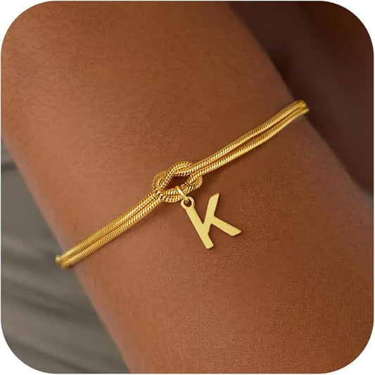 Gold Initial Bracelets for Women Girls - 18K Gold Plated Knot Initial Bracelet Teen Girl Gifts Trendy Stuff Dainty Gold Bracelets for Women Girls Jewelry Gifts