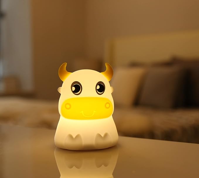 Cute Kids Night Light Night Lamp Night Lights for Kids Bedroom Toddler Baby Portable Silicone Battery Led Nightlight Nursery(Cow)