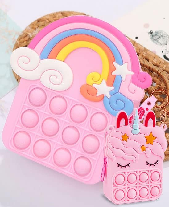 Aucma 2 Pack Rainbow Cloud Purse for Girls Toys Wallet Pink Crossbody Handbag Bag Kid 3 4 5 6 7 8 9 10 11 12 Years Old Birthday Valentines Gift 2024 Stocking Stuffers Christmas Xmas Stuff