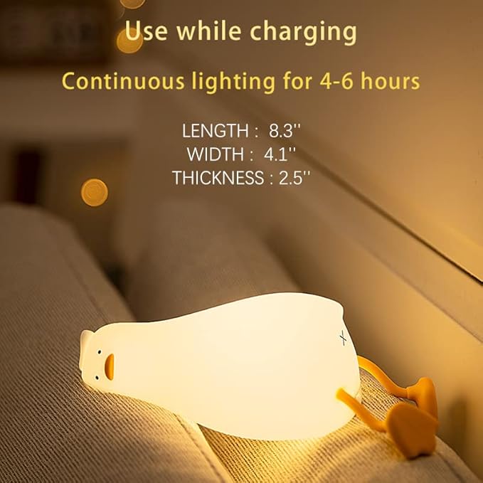 Kids Night Light, Lying Flat Duck Cute Night Light for Kids, Premium Silicone Nursery Nightlight, Touch Control, Type-C Rechargeable, Duck Lamp