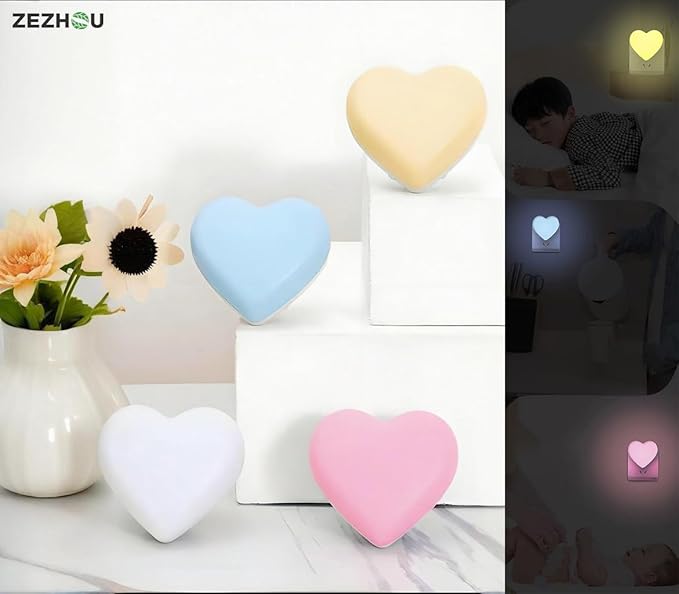 Night Lights Plug into Wall - 2Pcs Cute Heart LED Night Light for Kids, Plug in Nightlight with Smart Auto On/Off Dusk to Dawn Sensor, Soft Warm Lamp for Bedroom Nursery Living Room Bathroom Hallway