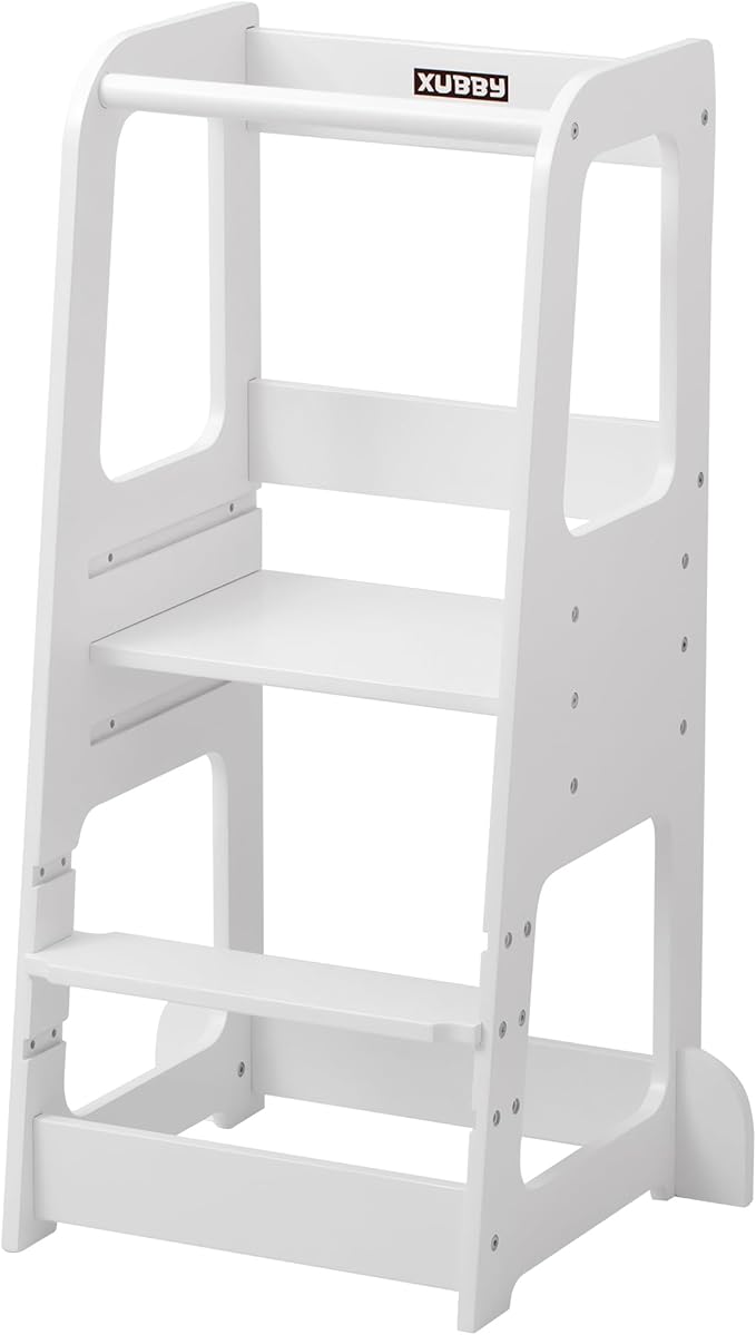 Toddler Kitchen Helper Tower for Ages 1–6 – 3-Level Adjustable Learning Tower with Safety Design, Toddler Standing Tower & Kitchen Helper Stool, CPC Certified, White