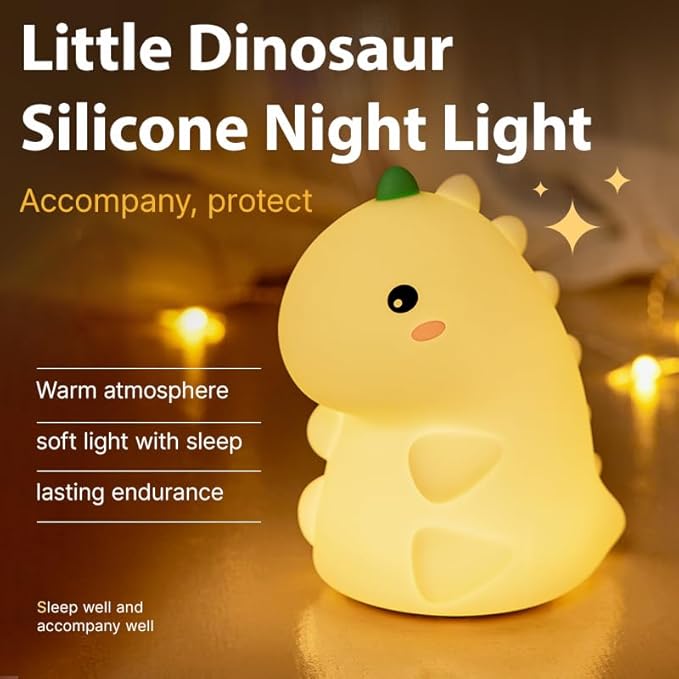 LED Dinosaur Night Light, 3 Level Dimmable Nursery Decor, Cute Lamp Silicone Squishy Light, Rechargeable Bedside Touch Lamp for Breastfeeding Toddler Baby Kids Decor