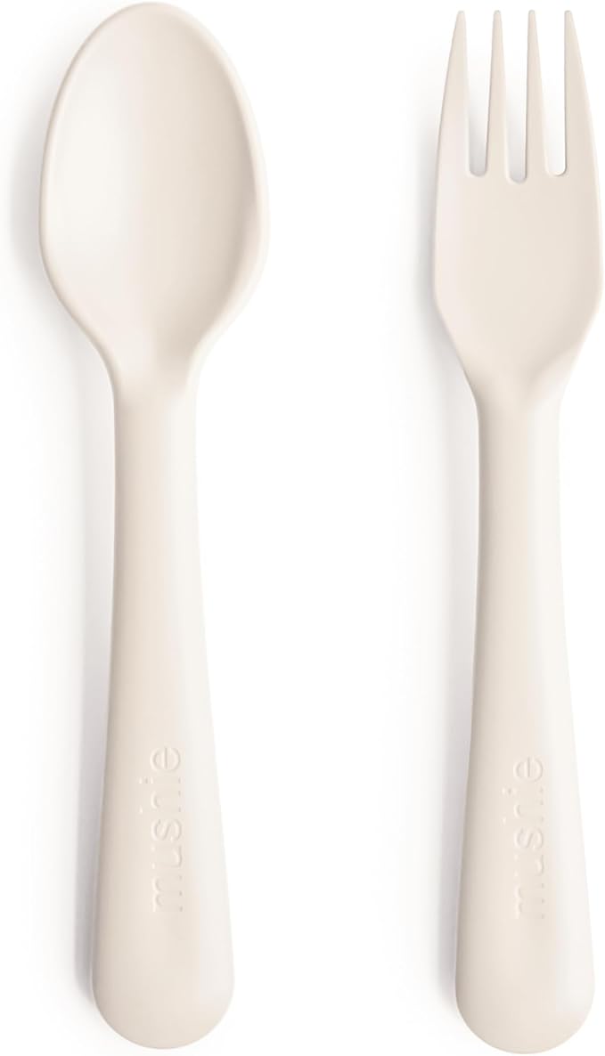 mushie Flatware Fork and Spoon Set for Toddlers | Made in Denmark (Ivory)