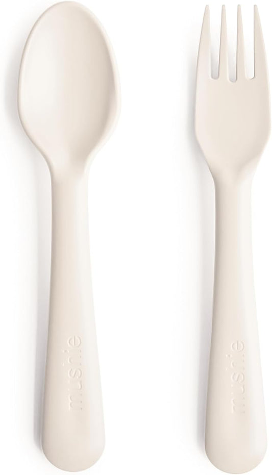 mushie Flatware Fork and Spoon Set for Toddlers | Made in Denmark (Ivory)