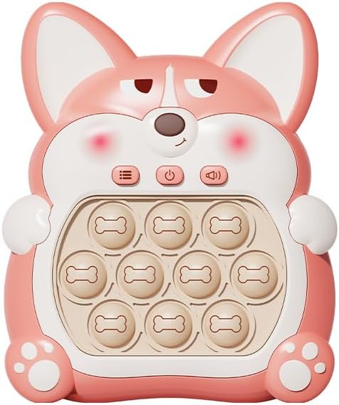 Light Up Pop Fidget Sensory Toys Handheld Game,Push Bubble Pop Puzzle Game Machine,Stress Relief Gifts for Kids Adults(Corgi Pink)