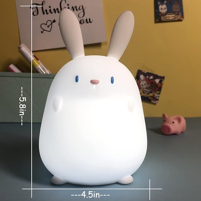 LED Cute Rabbit Night Light, Cute Silicone Bunny Lamp and Animal NightLight,LED Squishy Animal Light for Sleep,Kawaii Bedside Lamp Room,Rechargeable Bedside Touch Silicone Lamp (Rabbit)