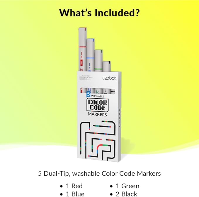 Ozobot Color Coding Markers: Color Variety for Creative STEM Education, Ideal for Classroom & Home, Enhances Problem-Solving & Critical Thinking Skills, Suitable for Ages 6+, Dual-Sided, 5-Pack