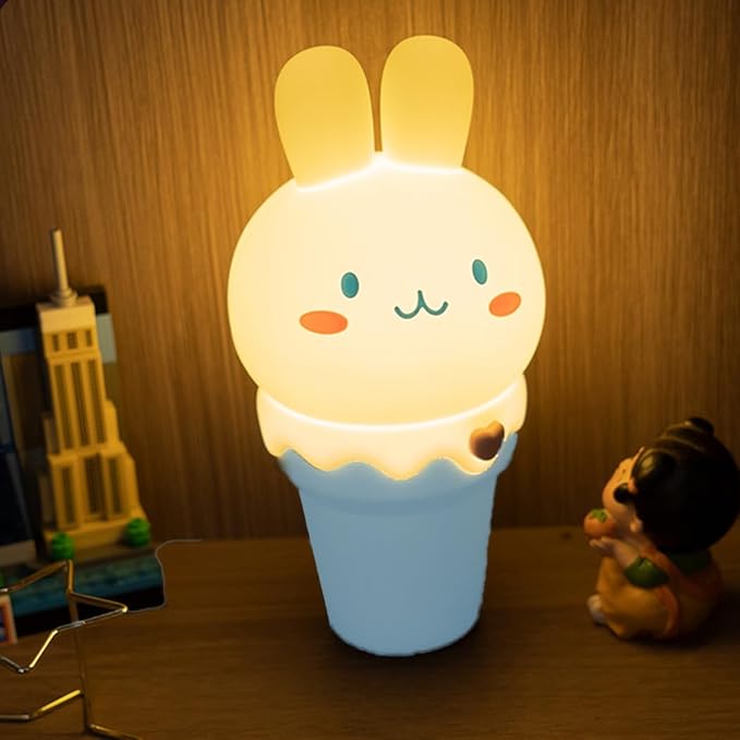 Kawaii Bunny Night Light,Tap Control and USB Rechargeable Cute Rabbit Night Lamp,Dimmable Timer 15/30min Nursery Lamp for Adults and Kids,Bedroom and Décor