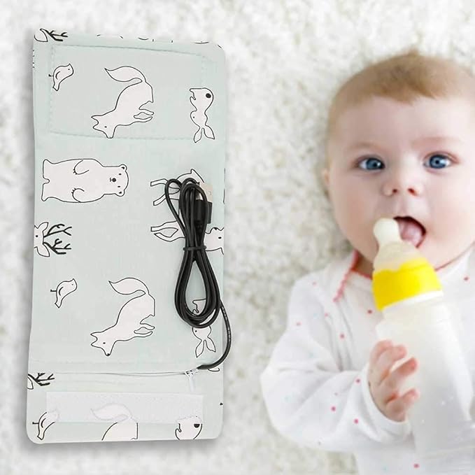Portable Bottle Keep Warm, USB Travel Milk Heat Keeper, Baby Bottle Keep Warmer for Car Tavel, Storage Cover Insulation Thermostat(Bear)