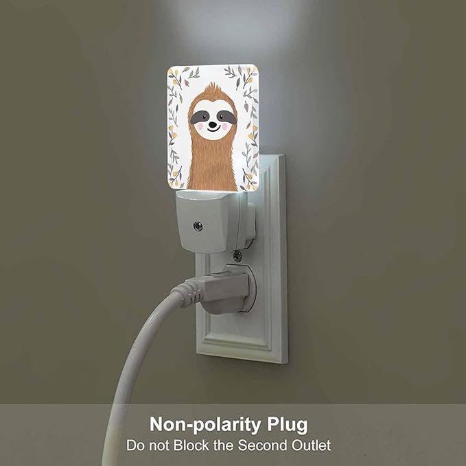 LED Night Light,Cute Baby Sloth Flower Leaf LED Night Light Plug into Wall with Dusk to Dawn Light Sensor White Energy Efficient Nightlight for Bedroom Bathroom Hallway Living Room Kitchen
